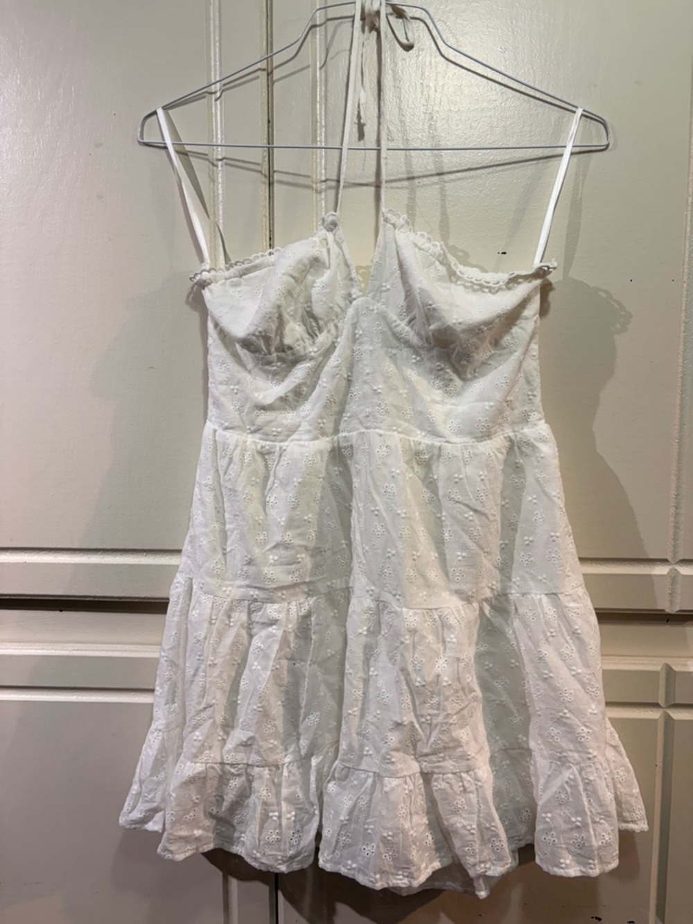 White Eyelet halter Mini Dress